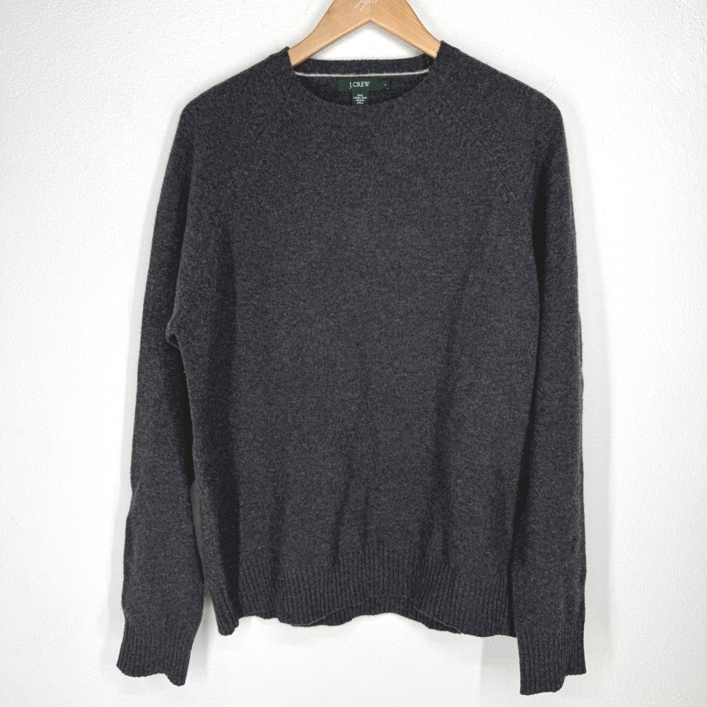 J.Crew Men 100% Lambswool Crewneck Sweater Size L Charcoal Gray Heritage Classic